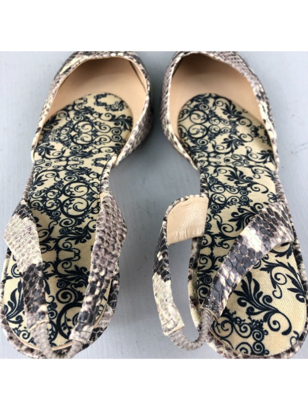 Talbots Women's 9W WIDE Brown Cream Leather Snakeskin Slingback Pumps BRAZIL - Picture 13 of 14